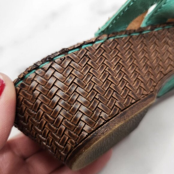 Born Concepts Leather Sandals Toe-Post Wedges Teal Strappy Women's 6 - Picture 5 of 9